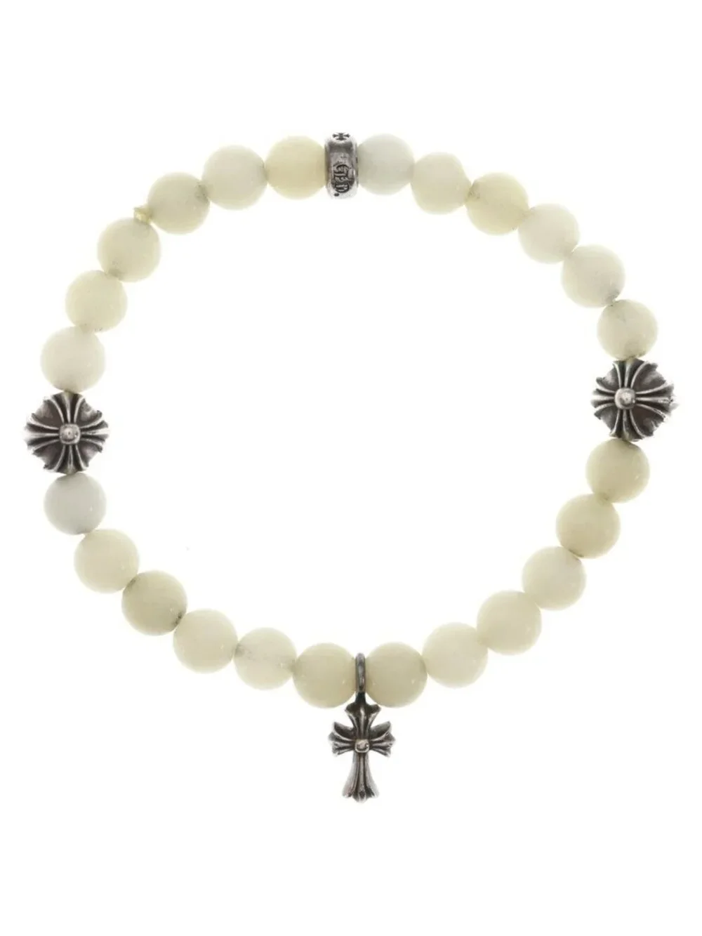 Chrome Hearts 6 Bead Cross Bracelet Silver White